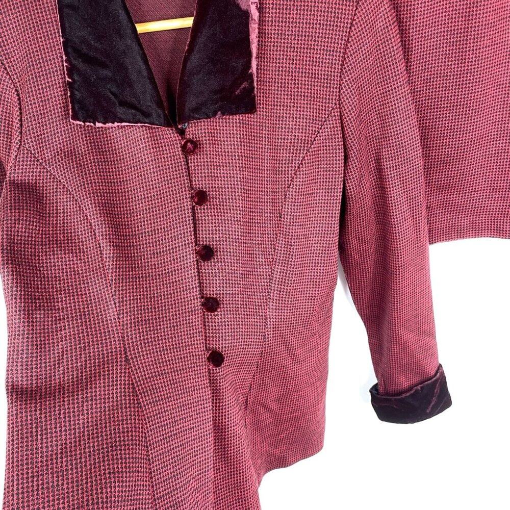 Vintage Jodi Michaels Red Houndstooth Skirt Suit Small - Picture 3 of 8